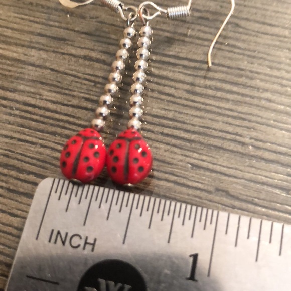 Sterling Silver Bead Earrings with Ladybug - Picture 14 of 14